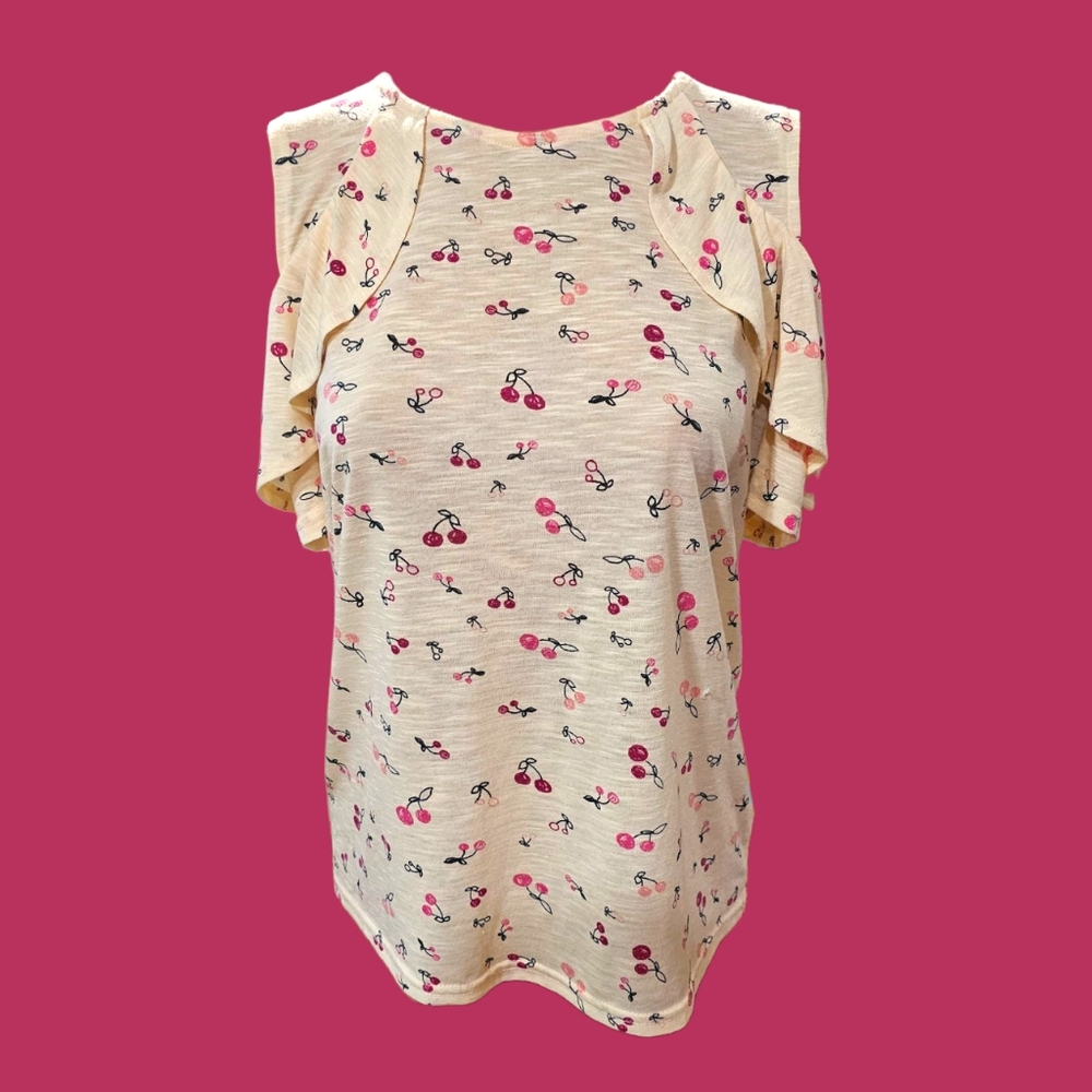 Juicy Couture Cherry Print Cold Shoulder Blouse Size MEDIUM